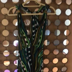 Goddess maxi dress in Green botanical pattern.Backless.floor lengthSize M.VENUS